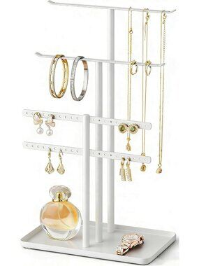 Sturdy 3-Tier Jewelry Organizer Stand - Metal Necklace, Earring, Bracelet